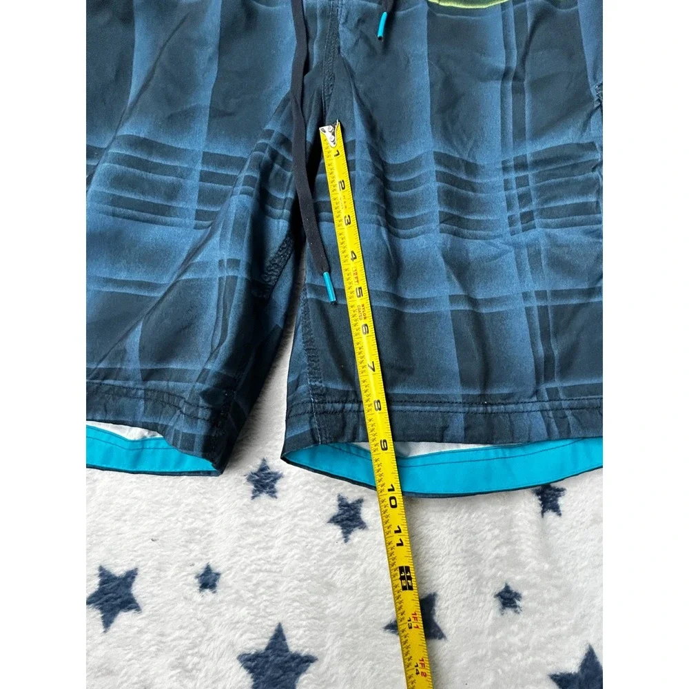 Speedo Mens L Blue Plaid Board Shorts Swim Trunks Cargo Pocket Beach Surf